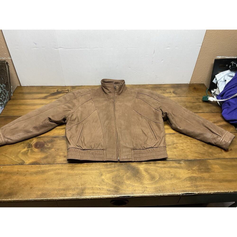 Vintage Adventure Bound Jacket Mens L Brown Full Zip Bomber Soft Leather Coat
